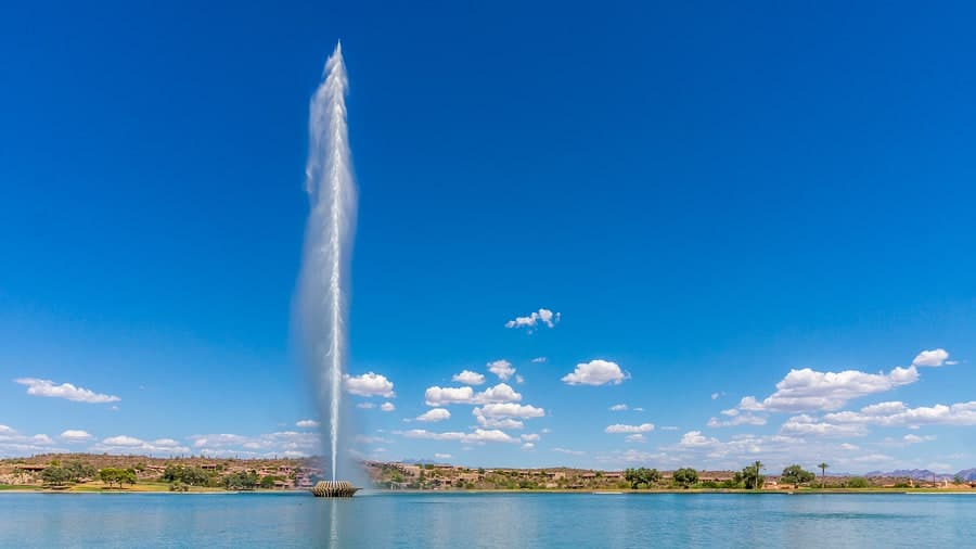 The highest fountain in the country in Fountain Hills, Arizona.